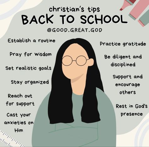 tips for Christains going back to school Christian School Motivation, Christian Back To School, Back To School Christian, God Christian Wallpaper, Christian Habits, Morning Messages Quotes, Wallpaper Aesthetic Christian, Tips For Back To School, Biblical Homemaking