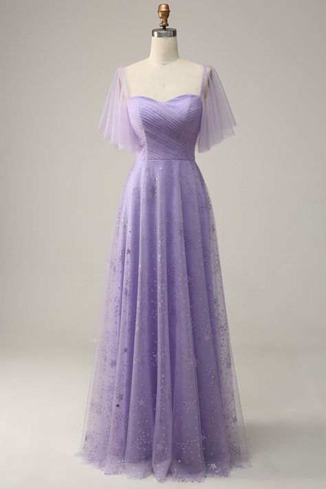 Purple Flowy Prom Dress, Prom Dresses Purple Lavender, Lavender Dress Formal, Purple Dress Prom, Lavender Gowns, Pastel Purple Dress, Party Dress Purple, Prom Dress With Ruffles, Prom Dresses Lavender