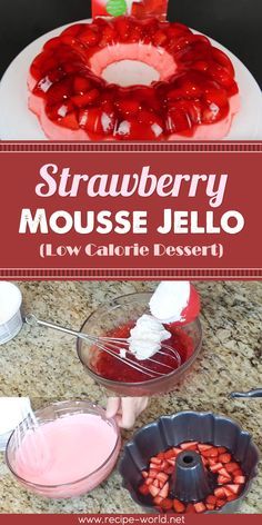 Jello Deserts, Jello Mold Recipes, Jello Dessert Recipes, Gelatin Recipes, Low Calorie Recipes Dessert, Jello Desserts, Strawberry Mousse, Low Calorie Dessert, Strawberry Jello