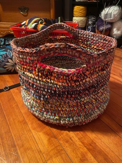 Scrap Yarn Basket, Yarn Baskets, Yarn Basket, Scrap Yarn, Stitch Marker, Magic Ring, Big Project, Crochet Basket, Stitch Markers