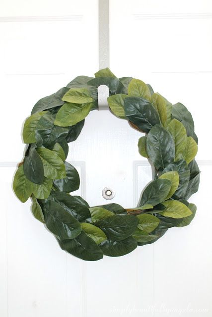 DIY Fixer Upper Magnolia Wreath Diy Fixer Upper Projects, Fixer Upper Diy, Diy Magnolia Wreath, Magnolia Fixer Upper, Magnolia Leaf Wreath, Fixer Upper Inspired, Magnolia Wreath, Magnolia Leaves, House Front Door