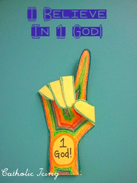 Very simple "I Believe In 1 God" craft for kids. Great for learning about the Apostles' Creed, and also a Bible craft for the letter G. :-) Catholic Icing, Sunday School Projects, Children's Church Crafts, One God, Apostles Creed, Bible Story Crafts, Catholic Crafts, Bible School Crafts, Christian Crafts