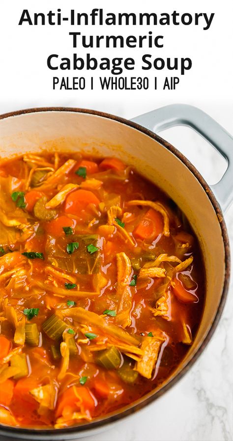 This anti-inflammatory turmeric cabbage soup is the perfect nutrient-dense and nourishing meal. It's paleo, whole30, and can be made AIP. #Recipes Turmeric Cabbage, Cabbage Soup Crockpot, Cabbage Soup Diet Plan, Soup Diet Plan, Soup Cabbage, Cabbage Soup Diet Recipe, Keto Quiche, Soup Crockpot, Anti Inflammation Recipes