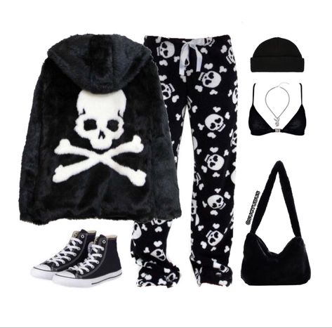 Gothic Lounge Wear, Alt Pajamas Aesthetic, Emo Pajamas Aesthetic, Goth Pjs Aesthetic, Emo Sweatpants Outfit, Minimalist Goth Aesthetic, Goth Pajamas Aesthetic, Black Pjs Aesthetic, Alternative Pajamas