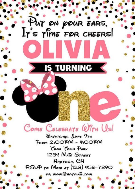 Pink Minnie Mouse Dress, Invitation Minnie Mouse, Minnie Invitations, Minnie Mouse Decorations, Minnie Mouse Theme Party, Minnie Mouse First Birthday, Birthday Minnie Mouse, Minnie Mouse Birthday Invitations, Minnie Mouse Birthday Decorations