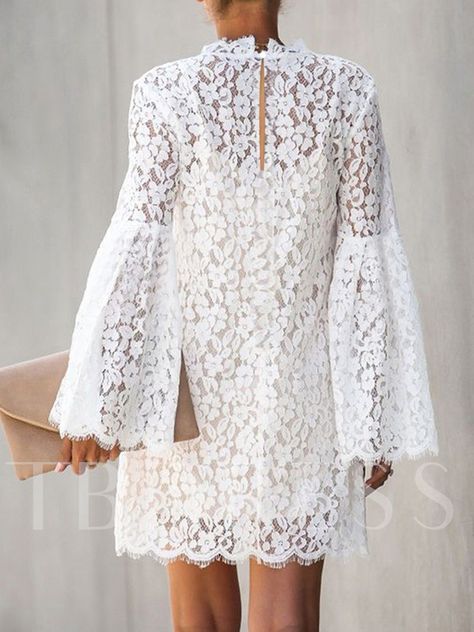 Renda Kebaya, Gaun Koktail, Lace Bell Sleeve Dress, African Lace Dresses, Long Sleeve Evening Dresses, White Lace Dress, Classy Dress Outfits, Women Long Sleeve Dress, Latest African Fashion Dresses