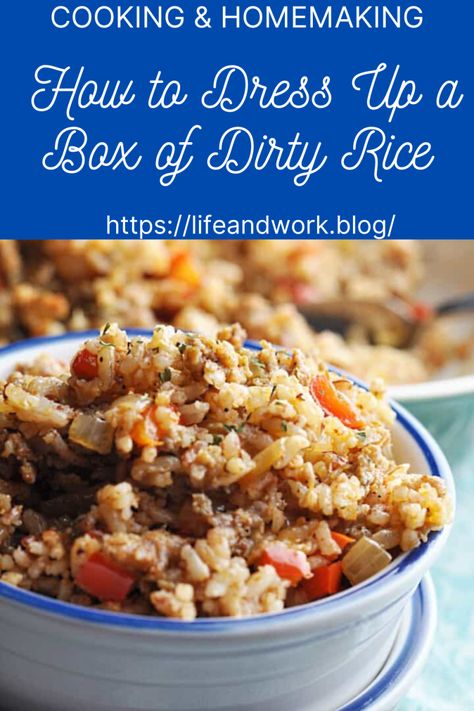 Cooking And Homemaking - How to Dress Up a Box of Dirty Rice Zatarains Dirty Rice Recipe, Dirty Rice Recipe Easy, Making Cauliflower Rice, Dirty Rice Recipe, Rice Dressing, Chili Rice, Rice Casserole Recipes, Dirty Rice, Rice Box