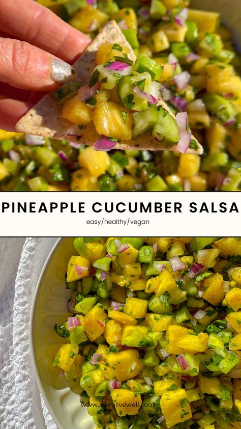 Pineapple Cucumber Salsa Grilled Pineapple Salsa, Pineapple Salsa Recipe, Cucumber Salsa, Pineapple Salsa, Fresh Pineapple, Cucumber Recipes, Taco Night, Homemade Salsa, God Mat