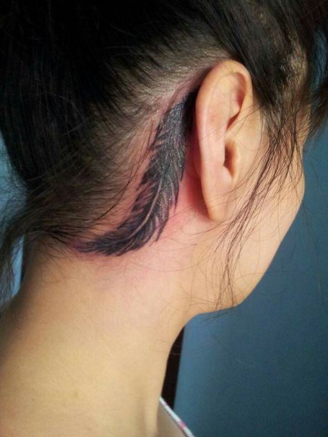 Small Feather Tattoo Behind Ear, Feather Behind The Ear Tattoo, Feather Tattoos Behind Ear, Feather Behind Ear Tattoo, Feather Tattoo Behind Ear, Small Feather Tattoo, Infinity Tattoo With Feather, Tattoo Behind Ear, Feather Tattoo Design