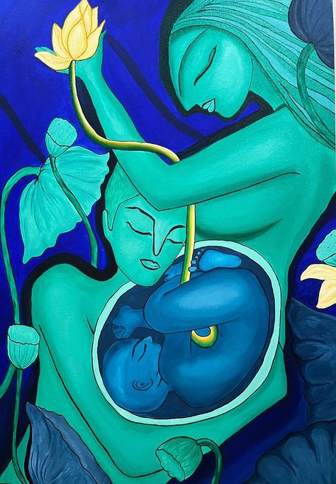 Baby on board ... meaningful hand painting on canvas Meaningful Paintings Ideas, Meaningful Canvas Paintings, Pregnancy Painting, Hand Painting On Canvas, Motherhood Painting, Spiritual Art Painting, Elephant Painting Canvas, Mothers Day Drawings, Meaningful Paintings