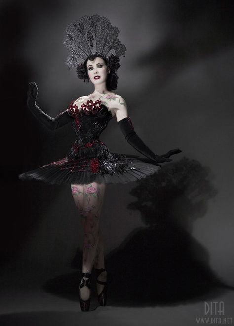 Dita Von Teese as Halloween Ballerina Goth Dancing, Burlesque Vintage, Dita Von Tease, Everyday Goth, Circus Costume, Bridal Dresses Lace, Victorian Goth, Dita Von, Lovely Legs