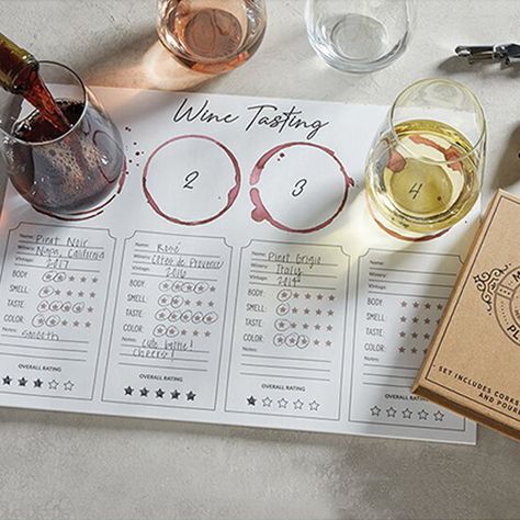 <p>Ideal for wine enthusiasts of all levels, our <strong>Wine Tasting Paper Placemat Set of 48</strong> offers a fun and engaging way to learn more about wines and sharpen your tasting skills. Each placemat is designed with four spaces, providing you with four opportunities to explore and evaluate reds, blushes, and chardonnays. You and your guests will have so much fun jotting down information, comments, and ratings for each wine.</p> Wine Gift Set, Wine Event, Wine Tasting Party, Tasting Party, Body Smells, Wine Set, Wine Gift, Wine Opener, Wine Enthusiast