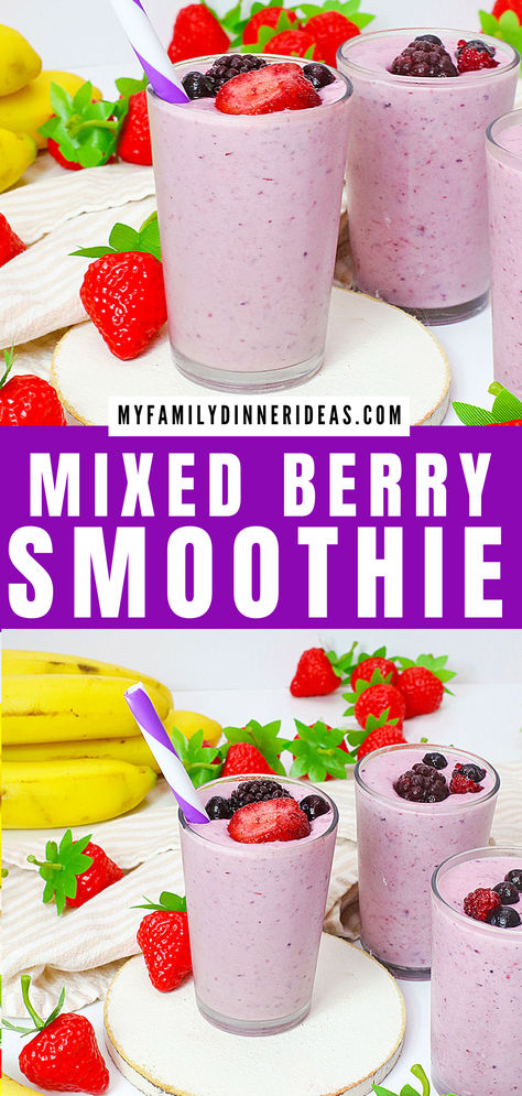 Mixed berry smoothie Berry Medley Smoothie, Protein Powder Smoothie Recipes, Mixed Fruit Smoothie, Protein Powder Smoothie, Paleo Recipies, Berry Yogurt, Creamy Yogurt, Mixed Berry Smoothie, Berry Smoothie Recipe