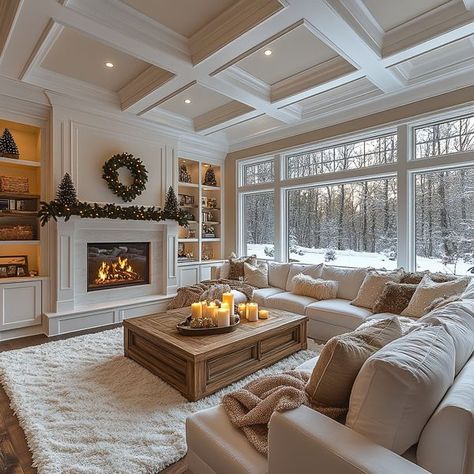 Home & Decoration House Living Room Cozy, Warm Christmas Decor, Dream House Living Room, Winter Retreat, Cozy Family Rooms, Dream Life House, Christmas Living Rooms, Cozy Fireplace, Dream Living