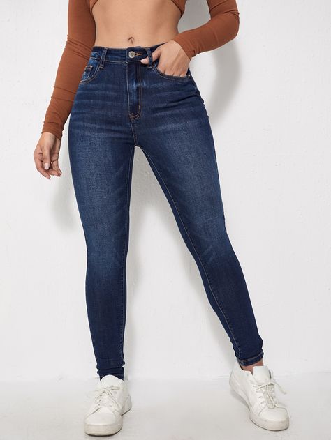 Denim Jeans Women, Stretch Jeans Woman, Jean Azul, Cheap Solid High-rise Jeans, Fitted High-waisted Blue Jeans, High Waisted Jeans, Fitted Blue Jeans By H&m, Cheap High-waisted Dark Wash Jeans, Tight High-waist Blue Jeans