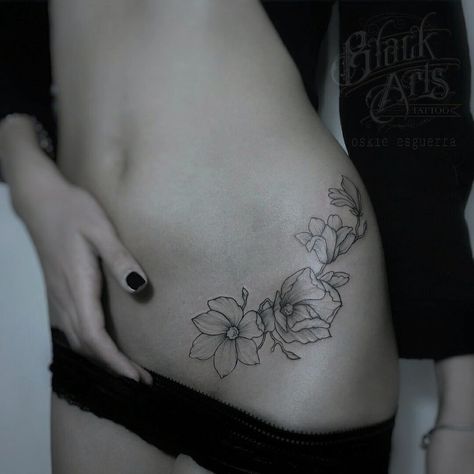 Best 27+ pelvic tattoo hip you must try this year Hip Bone Tattoo, Tattoo Hip, Bone Tattoo, Hip Bone, Tattoos, Flowers