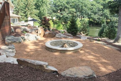 Boulder Seating, Boulder Fire Pit, Garden Placement, Seasonal Campsite, Natural Fire Pit, Outdoor Firepits, Rocks Landscape, Lake Landscaping, Outdoor Fire Pit Seating