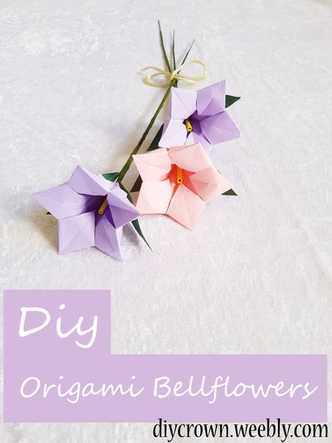 Tutorial on how to make origami bellflowers #origami #origamibellflowers #bellflowers #paperbellflowers #paperflowers Daisy Ideas, Flower Arragement, Beautiful Origami, Paper Daisy, Origami Paper Art, How To Make Origami, Diy Crafts Paper Flowers, Diy Origami, Origami Flowers