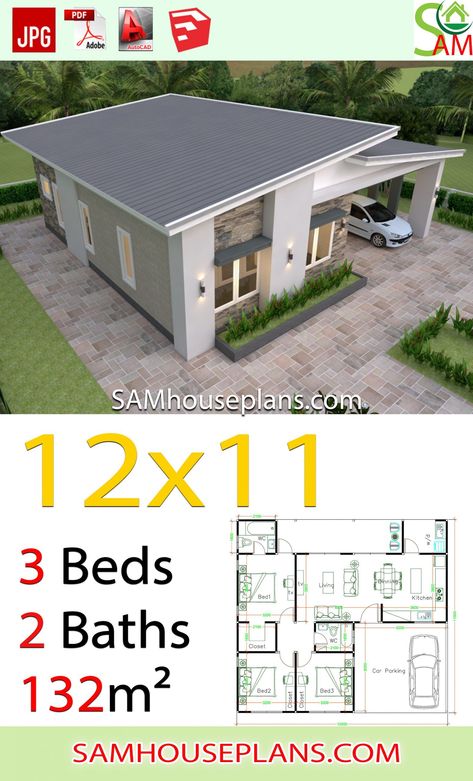 Shed Roof House Plans, Shed Roof House, Flat Roof House Designs, Terrace Roof, Three Bedroom House Plan, Flat Roof House, Affordable House Plans, Roof House, House Roof Design