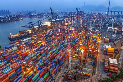 Container terminal in Hong Kong at night. Industrial port with containers in Hon , #SPONSORED, #Hong, #Kong, #Container, #terminal, #port #ad Decor Marin, Container Terminal, Sea Port, Oil Tanker, Freight Forwarder, Kuching, Mai Tai, Shipping Containers, Cargo Shipping