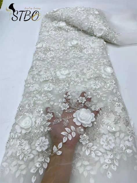 African Wedding Jewelry, White Lace Fabric, Beaded Lace Fabric, Lace Fabrics, Beaded Tulle, Womens Wedding Dresses, Wedding Dress Fabrics, Luxury Wedding Dress, Special Occasion Outfits