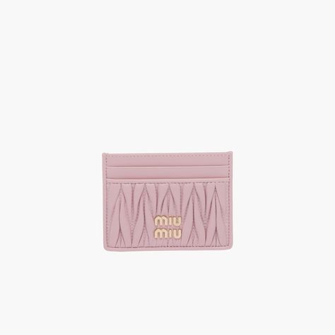 Pink Miu Miu, Prada 2005, Metal Lettering, Garment Cover, Pink Out, Cute Wallets, Pink Cards, Lettering Logo, Leather Card Holder