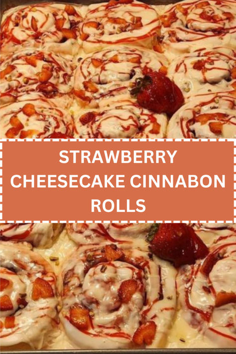 "Indulge in the delightful fusion of sweet and tangy with our Strawberry Cheesecake Cinnabon Rolls! 🍓✨ These soft, cinnamon-infused treats are generously filled with a rich blend of cream cheese and fresh strawberry compote, making them perfect for brunch or dessert. Pin this recipe for a mouthwatering experience! #StrawberryCheesecake #CinnabonRolls #SweetIndulgence" Marshmallow Cinnamon Rolls, Strawberry Cheesecake Cinnamon Rolls Easy, Desserts For Bible Study, Strawberry Cheesecake Rolls Recipe, Strawberry Cinnamon Rolls Recipe, Specialty Cinnamon Rolls, Strawberry Cream Cheese Rolls, Savory Cinnamon Rolls, Strawberry Cheesecake Cinnamon Rolls