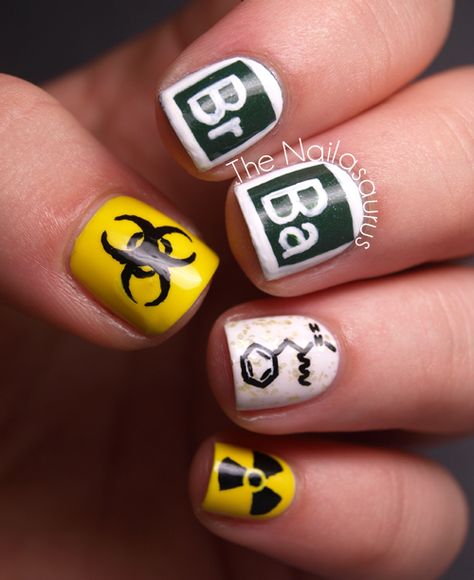 YEAH SCIENCE! Breaking Bad Nail Art Breaking Bad Nails, Bad Nail Art, Silly Nails, Chalkboard Nails, Bad Nails, Uk Nails, Nail Art For Beginners, Short Nails Art, Nail Art Videos