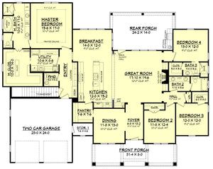 Butler Pantry House Plans, Large Pantry House Plans, Floor Plan With Butlers Pantry, Acerage Homes Floor Plans, Two Master Suite House Plans One Story, Closed Floor Plan Layout, Long House Plans, Acerage Homes, Closed Floor Plan