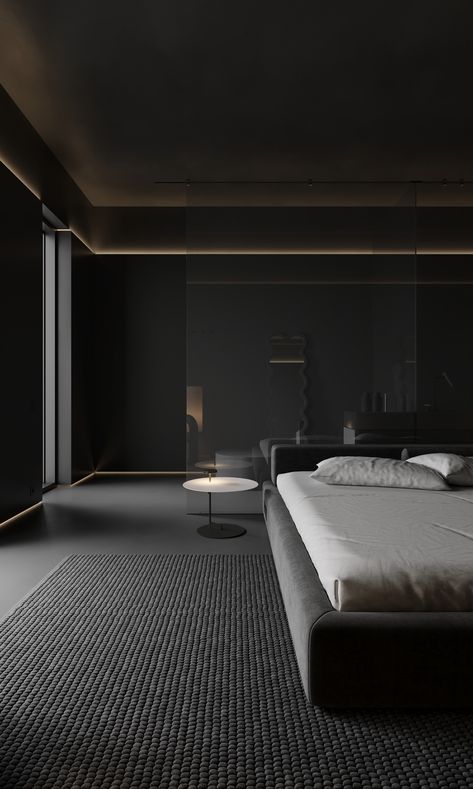 Dark Japandi Bedroom, Dark Bedroom Inspirations, Japan House Design, Dark And Moody Interiors, Dark Interior Design, Home Cinema Room, Romantic Bedroom Decor, Aesthetic Living Room, Bedroom Setup