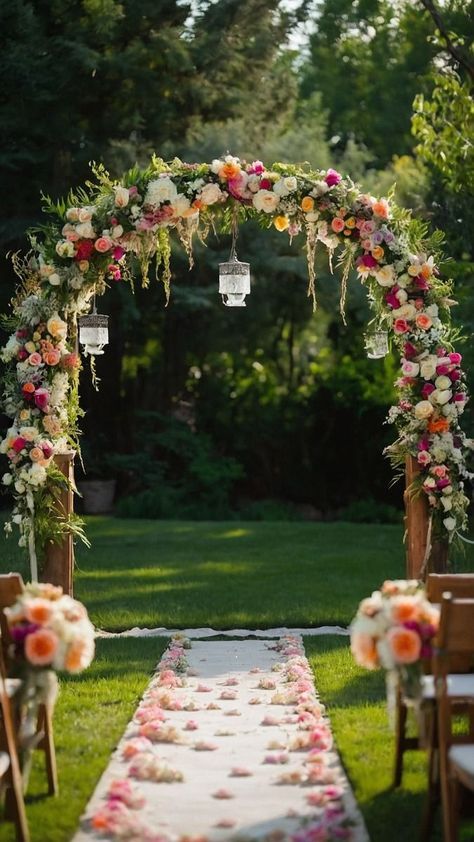 Wedding Ceremony Ideas Decoration Outdoor, Yard Wedding Ceremony, Wedding Ideas Outdoor Ceremony, Outdoor Wedding Entrance, Ceremony Decorations Outdoor, Wedding Ceremony Setup, Beautiful Wedding Ceremony, Wedding Ceremony Decorations Outdoor, Event Entrance