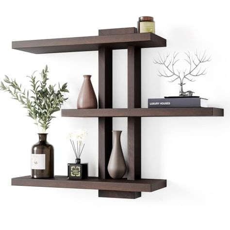 yaqew Variable Wood Floating Shelves Set of 4, Wall Cube Shelves 28.35" Max, Wall Shelves for Living Room Bedroom - Dark Walnut Color - 28.35" x 23" x 5.9" Max Floating Cube Shelves, Wall Cubes, Shelves For Living Room, Floating Shelves Bedroom, Brown Home Decor, Cube Shelves, Wood Wall Shelf, Mounted Shelves, Wood Floating Shelves