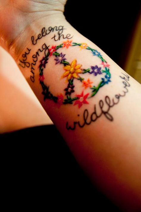 You belong among the wildflowers: Peace Sign Paz Hippie, Peace Sign Tattoos, Tatoo 3d, Wörter Tattoos, Peace Tattoos, Hippie Tattoo, Estilo Hippie, Symbol Tattoos, Tom Petty