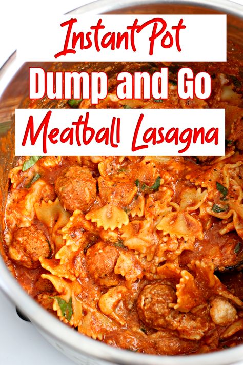 Instant Pot Dump and Go Meatball Lasagna is a perfect dinner on those nights when you need dinner fast! This 8 ingredient pasta dish is faster than picking up pizza and it will be gobbled up in no time. #instantpot Instant Pot Dump And Go, Meatball Lasagna, Instant Pot Dump, Instant Pot Pasta Recipe, Pot Recipes Easy, Best Instant Pot Recipe, Healthy Instant Pot Recipes, Instant Pot Recipes Chicken, Perfect Dinner