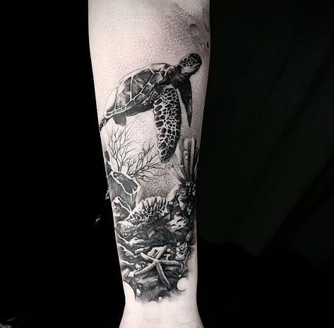 Coral Reef Tattoo Design, Ocean Themed Tattoos, Ocean Theme Tattoos, Turtle Tattoo, Leg Sleeve Tattoo, Leg Sleeves, Tiger Tattoo, S Tattoo, Ocean Themes