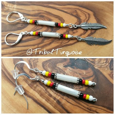 Porcupine Earrings, Beginner Beading, Beaded Caps, Quill Earrings, Tube Earrings, Pearl Earrings Designs, Beaded Feather, Native American Beadwork Patterns, Handmade Leather Jewelry