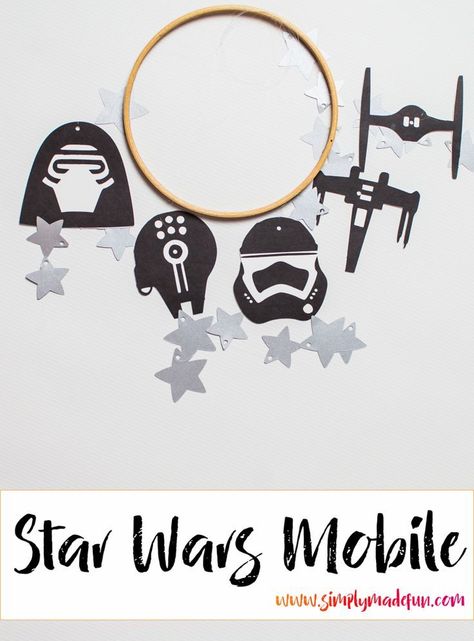 Make a paper nursery mobile for your new baby with your Silhouette Cameo! My husband loves Star Wars so we made a quick and easy Star Wars silhouettes baby mobile! | simplymadefun.com #nurserydecor #starwarscrafts #papercrafts Star Wars Diy Gifts, Diy Gifts For Boys, Star Wars Mobile, Star Wars Silhouette, Diy Star Wars, Star Wars Crafts, Diy Star, Baby Silhouette, Stencil Vinyl