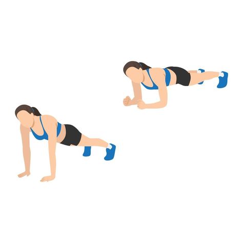 Woman doing Up down plank exercise. Flat vector illustration isolated on white background Plank Up And Down, Exercise Illustration, Up Down Plank, Plank Exercise, Crunches Workout, Plank Exercises, Flat Vector Illustration, Cute Sketches, Plank Workout