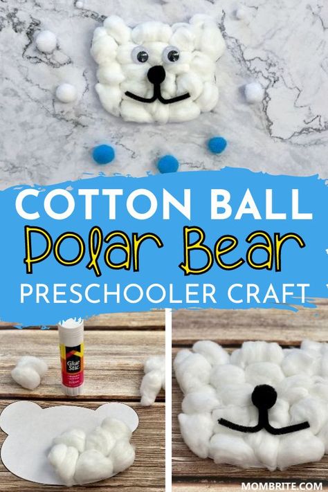 A super easy winter craft even your preschooler can do, this Cotton Ball Polar Bear craft pays homage to the adorable Arctic animal we all love! Check out my step-by-step instructions and get crafty with your little ones at home right now. Cotton Ball Winter Crafts For Kids, Cotton Ball Polar Bear Craft, Polar Bear Craft For Toddlers, Cotton Ball Crafts For Kids, Cotton Ball Art, Polar Bear Craft Preschool, Preschool Construction Paper Crafts, Attic Animals, Paper Plate Polar Bear