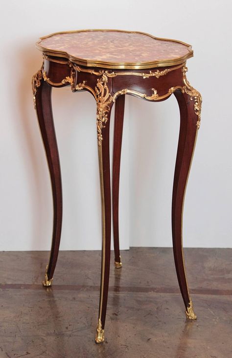 19th Century, French, Louis XV Mahogany and Gilt Bronze Side Table In Excellent Condition For Sale In Dallas, TX Louis Xv Furniture, Classic Side Table, Bronze Side Table, Wooden Side Tables, Marble Top Side Table, Classical Furniture, Antique Side Table, Antique French Furniture, Aluminum Chairs