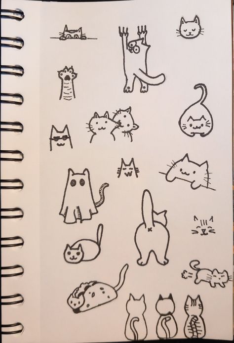 Easy Cats Drawing, Cute Drawings Cat Easy, Drawing Ideas Cats Easy, Cats Sketch Simple, Cat Drawing Ideas Easy, Simple Cute Doodles Ideas, Cat Doodles Easy, Cute Cat Sketch Easy, Pet Drawings Easy