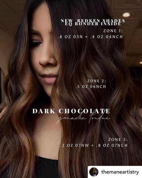 Chocolate Brown Toner Formula, Chocolate Shades Eq Formula, Shades Eq Dark Brown Formulas, Chocolate Brown Formula, Color Melting Hair Brown, Redken Chocolate Brown Formula, Chocolate Brown Hair Color Formula, Shades Eq Formulas Brunettes, Redken Brunette Formulas