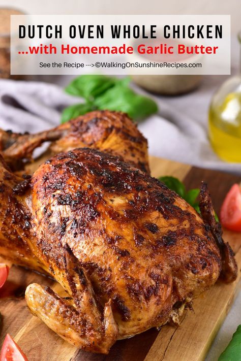 Oven Whole Chicken, Whole Chicken In Oven, Dutch Oven Whole Chicken, Dutch Oven Chicken Breast, Baked Whole Chicken Recipes, Best Roast Chicken Recipe, Dutch Oven Roast Chicken, Oven Roasted Whole Chicken, Different Chicken Recipes