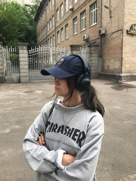 Thrasher Aesthetic, Thrasher Outfit, Granddaughter Coastal, Crewneck Aesthetic, Thrasher Hoodie, Aesthetic 90s, Hoodie Aesthetic, Coastal Granddaughter, Downtown Girl