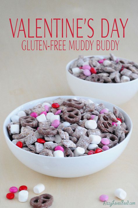 Gluten And Dairy Free Valentines Treats, Valentines Muddy Buddies, Valentine Muddy Buddy Recipe, Gluten Free Dairy Free Valentine Treats, Gluten Free Valentines Day Dinner, Gf Valentines Day Treats, Gluten Free Dairy Free Valentines Dessert, Dairy Free Valentines Treats, Gluten Free Valentines Day Desserts