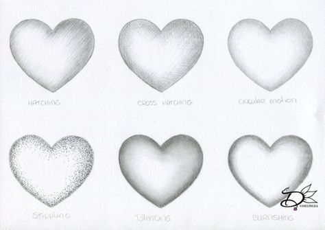 ♥ Drawing Lesson 2; Shading - Delinlea - My little fantasy world Heart Tattoo With Shading, Heart Tattoo Shaded, Heart Shading Drawing, Shaded Heart Drawing, Chicano Heart Drawing, Shaded Heart Tattoo, Love Heart Drawing, Love Heart Tattoo, Value Drawing