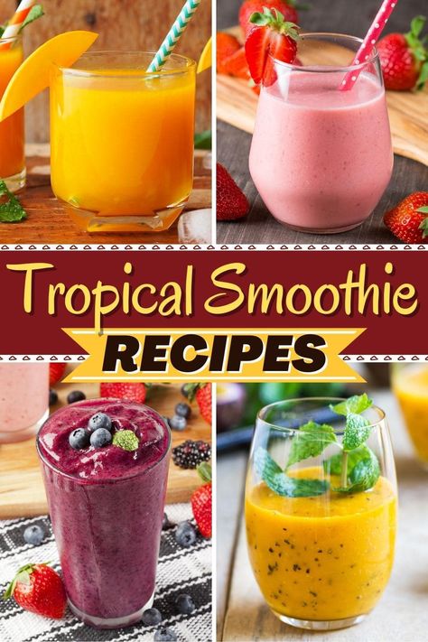 Tropical Blend Smoothie Recipes, Rum Smoothie Recipes, Caribbean Smoothie Recipes, Emerald City Smoothie Recipes Copycat, Tropical Smoothie Sunrise Sunset Recipe, Smoothie Recipes Tropical Smoothie Cafe, Tropical Smoothie Cafe Recipes Food, Beach Bum Smoothie Tropical Cafe, Copycat Smoothie Recipes