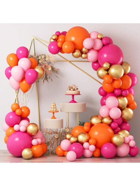 Value Package Kit: This pink orange latex balloon kit includes hot pink balloons 32pcs(18"*2pcs, 12"*10pcs, 10"*10pcs, 5"*10pcs), orange balloons 32pcs(18"*2pcs, 12"*10pcs, 10"*10pcs, 5"*10pcs), pink balloons 30pcs(12"*10pcs, 10"*10pcs, 5"*10pcs), gold balloons 30pcs(12"*10pcs, 10"*10pcs, 5"*10pcs), 16ft balloon garland strips*1pcs, 140 balloon glue dots. High Quality Materials: All orange pink and gold balloons arch kit are made of high quality latex, which are durable . Latex balloons can be f Orange Balloon Garland, Tropisk Fest, Grad Decor, Orange Chrome, Orange Birthday, Orange Baby Shower, Orange Balloons, Orange Party, Fiesta Tropical