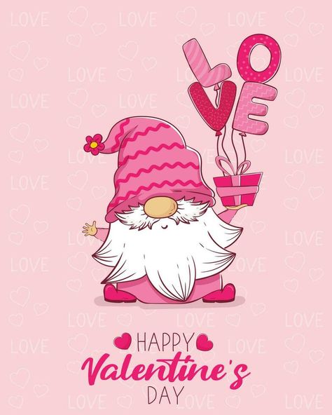 Valentine's day greeting card with cute cartoon gnome. Diy Valentine Decor, Valentines Nail Designs, Valentine Nail Ideas, Valentines Nails Designs, Phone Contract, Valentine Aesthetic, Cartoon Gnome, Valentine Gifts For Him, Valentines Day Wallpaper