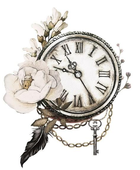 Vintage Watch Tattoo, Old Clock Tattoo, Old Fashioned Clock, Vintage Clock Tattoos, Herren Hand Tattoos, Clock Drawings, Watch Drawing, Clock Tattoo Design, Vintage Clipart